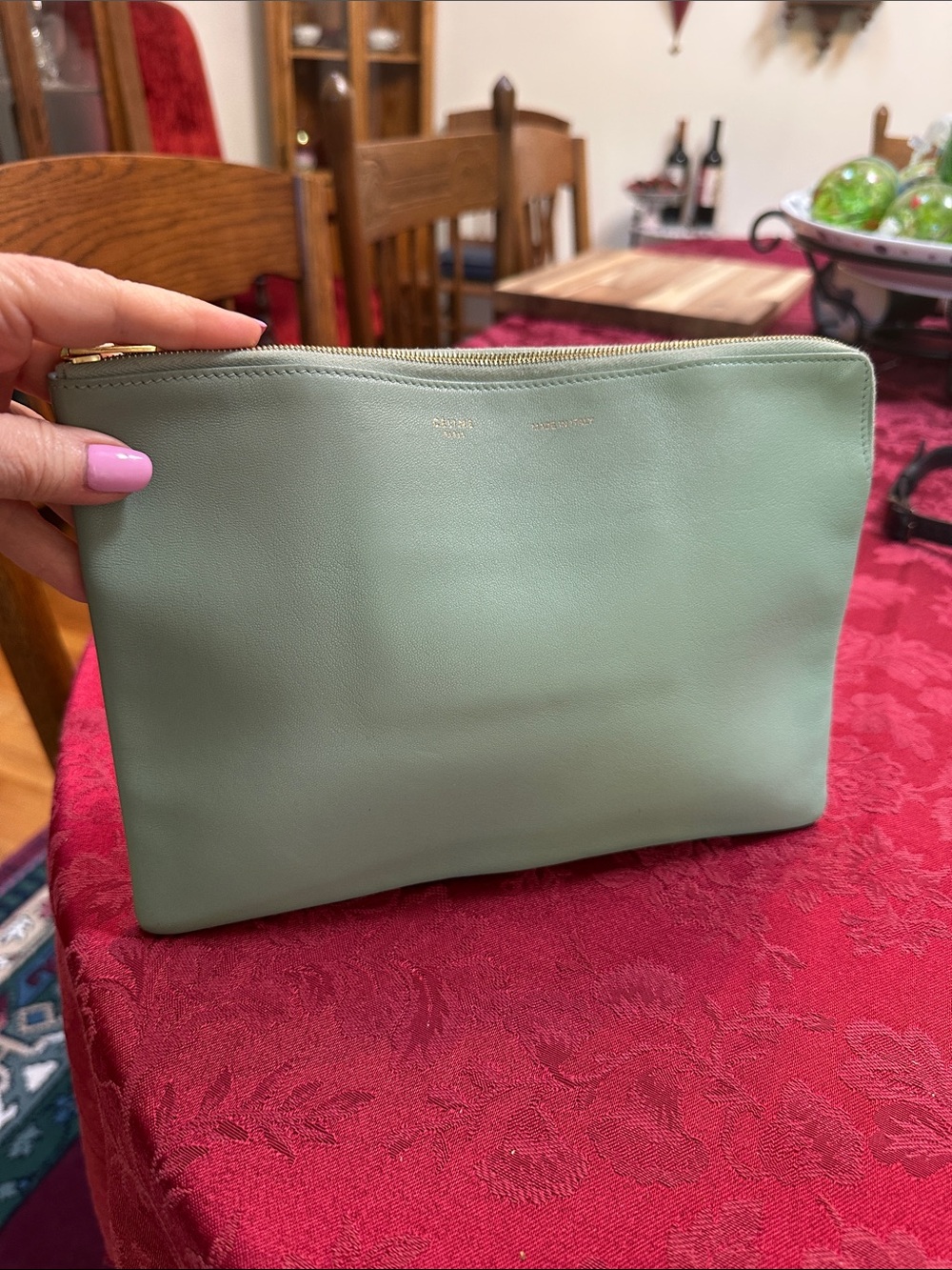 Celine Light Blue Leather Zip Clutch w/ Cardholder